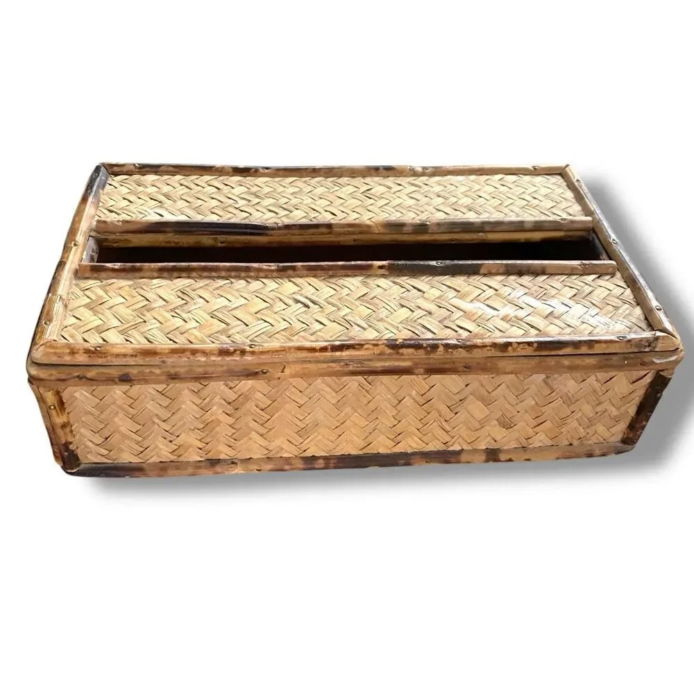 Vintage Bamboo & Rattan Tissue Box Holder Cover Neutral